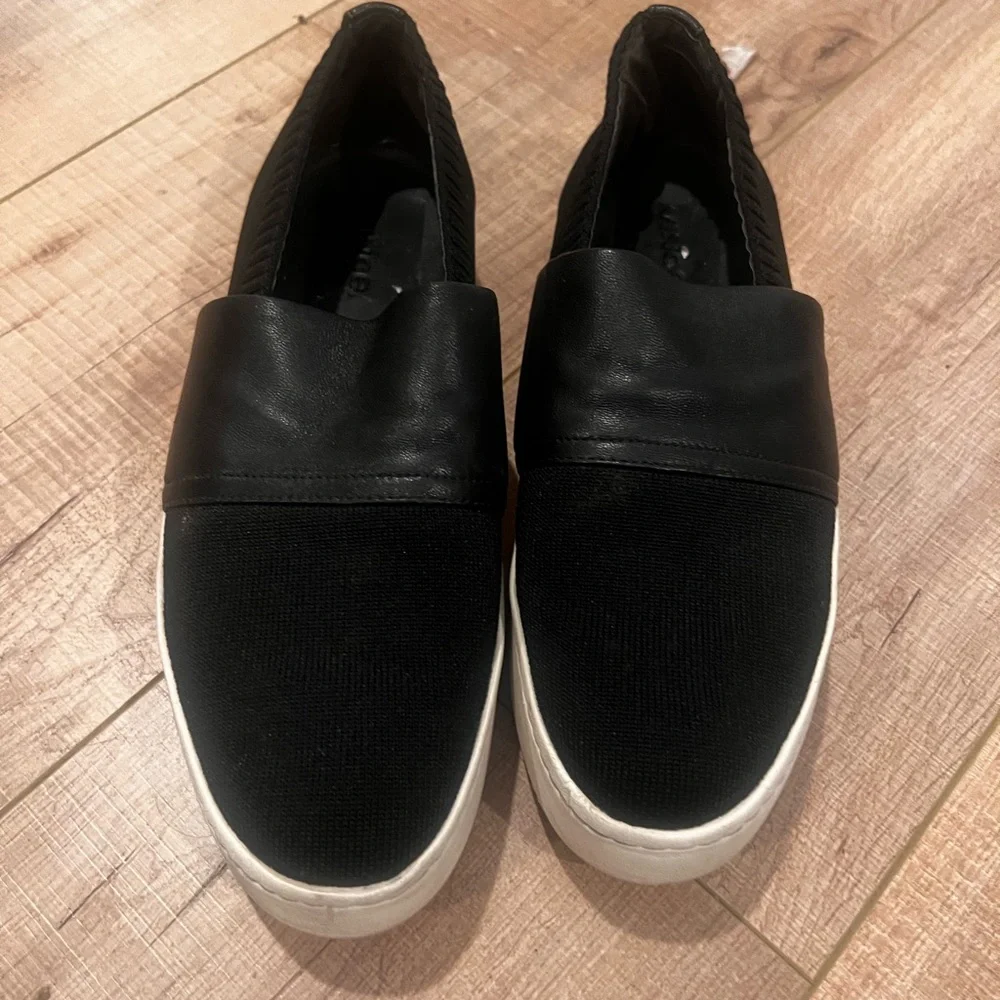 Vince Womens 8.5 Platform Slip On Shoes Mesh Leather Sneakers Black Whit…
